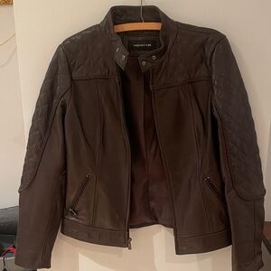 Jones New York Dark Brown Quilted Leather Jacket